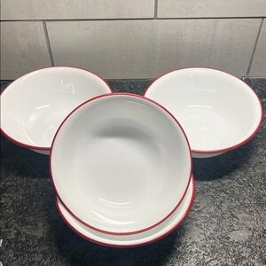 Vintage Corelle  White Soup Bowls with Red Rim - Cafe Red. Set of 4